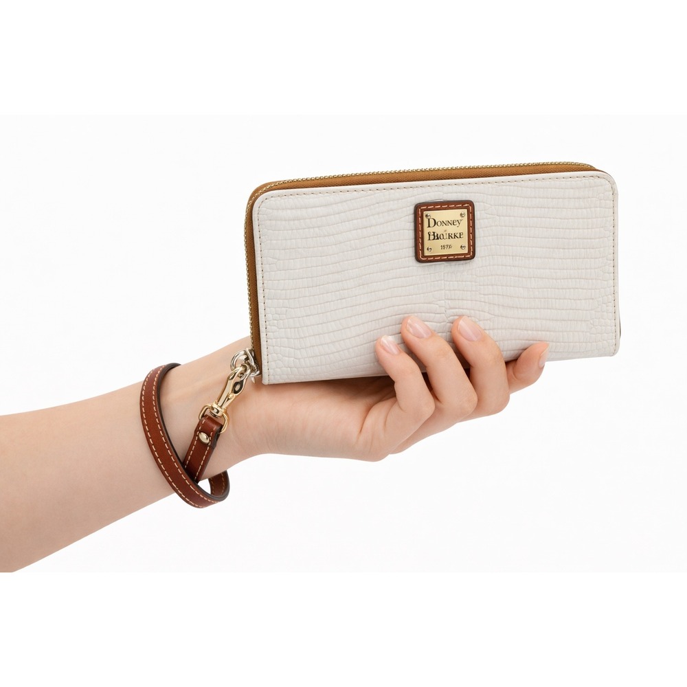 DOONEY & BOURKE White Lizard Embossed Leather Zip Wristlet Wallet - NEW